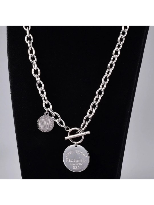 Collana da Donna in Acciaio Inossidabile e Doppio Pendente Medaglia