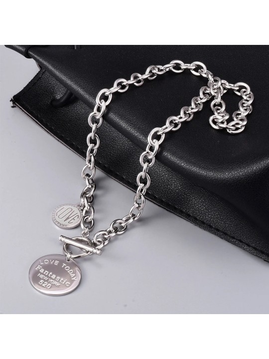 Collana da Donna in Acciaio Inossidabile e Doppio Pendente Medaglia