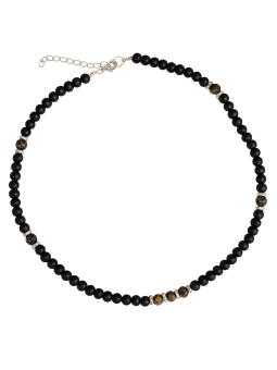 Collana da Uomo in Acciaio con Perline Nere e Ambra Artificiale