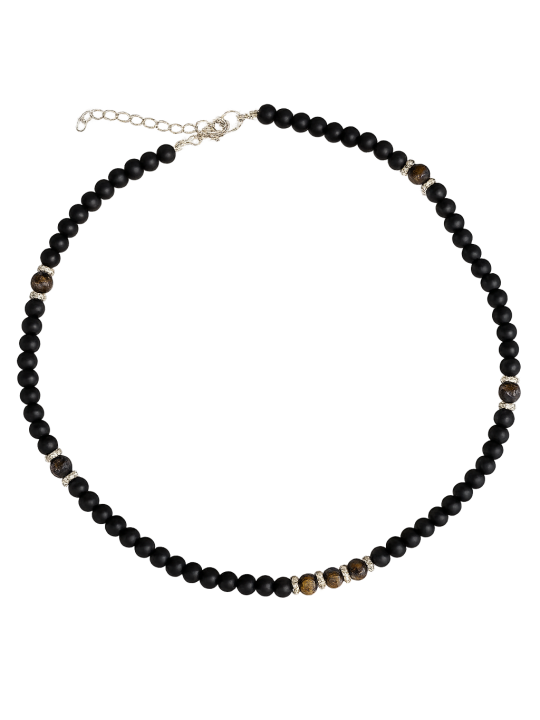 Collana da Uomo in Acciaio con Perline Nere e Ambra Artificiale