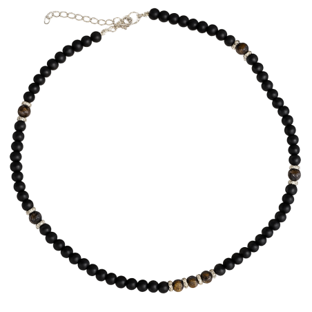 Collana da Uomo in Acciaio con Perline Nere e Ambra Artificiale