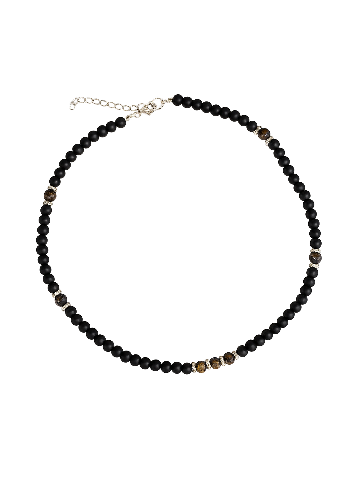 Collana da Uomo in Acciaio con Perline Nere e Ambra Artificiale