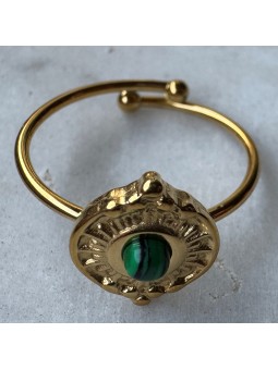 Anello Regolabile in Acciaio Placcato Oro con Pietra Naturale