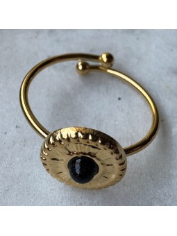 Anello Donna Regolabile in Acciaio Placcato Oro con Pietra Naturale