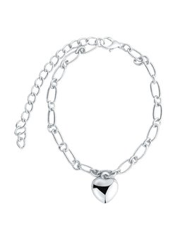 Bracciale donna in lega placcata argento con ciondolo cuore bombato