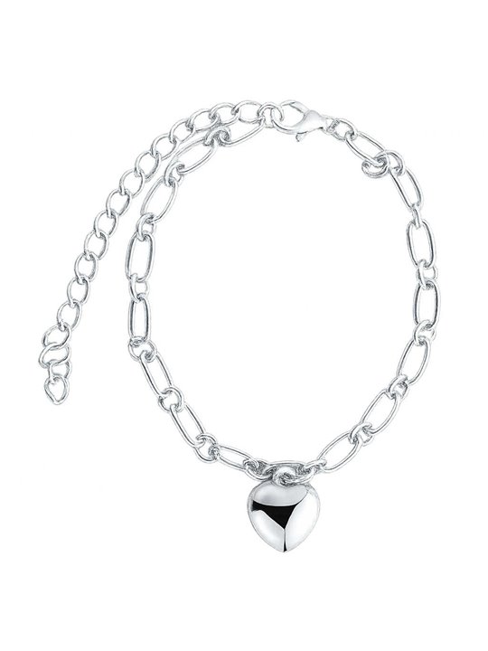 Bracciale donna in lega placcata argento con ciondolo cuore bombato