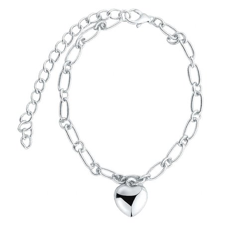 Bracciale donna in lega placcata argento con ciondolo cuore bombato