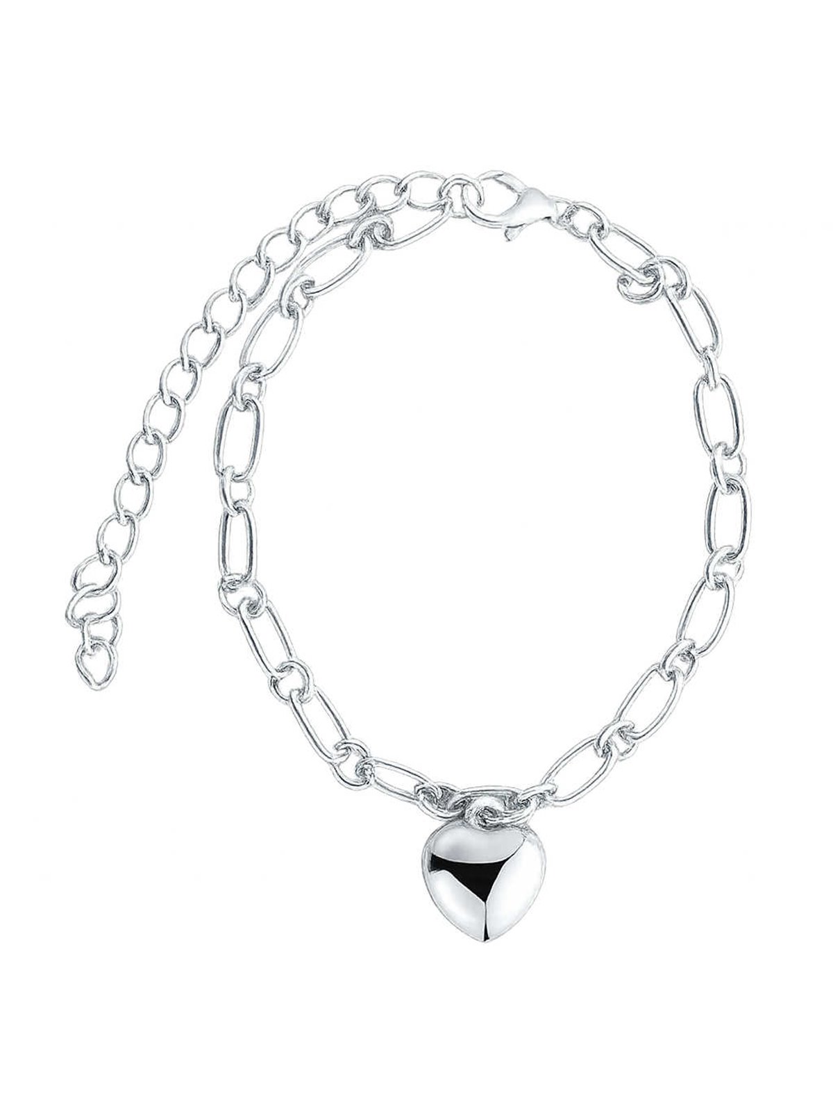 Bracciale donna in lega placcata argento con ciondolo cuore bombato