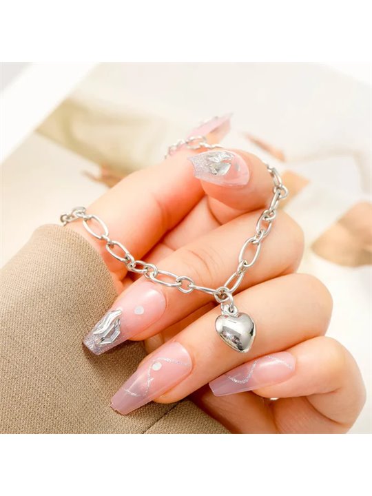 Bracciale donna in lega placcata argento con ciondolo cuore bombato