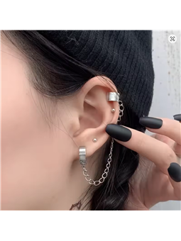 Orecchino unisex singolo con catena in acciaio, cerchio + ear cuff