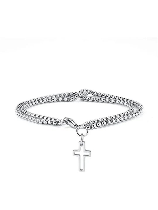 Bracciale uomo in acciaio doppia catena con ciondolo a croce