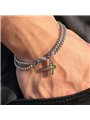 Bracciale uomo in acciaio doppia catena con ciondolo a croce