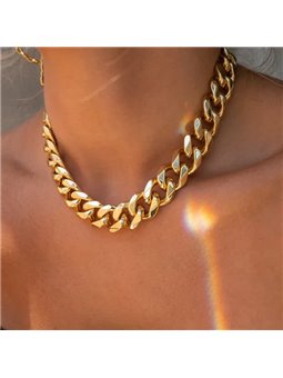 Collana unisex Cuban link placcata oro con maglie piatte, regolabile