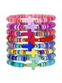 Braccialetti boho chic in perline heishi multicolore con croce