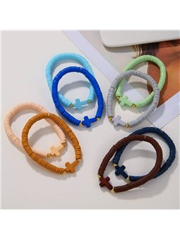 Braccialetti monocromatici heishi con sfere dorate e croce colorata