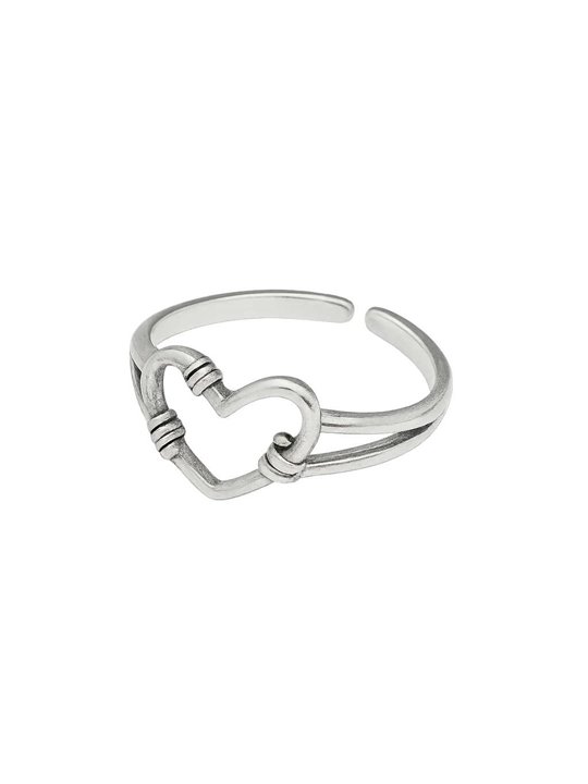 Anello donna regolabile in argento 925 con cuore intrecciato centrale