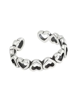 Anello donna regolabile in argento 925 con piccoli cuori in rilievo