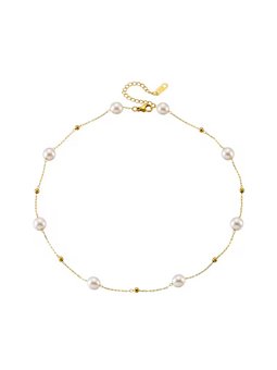 Collana donna titanio dorato con perle artificiali e sfere, regolabile