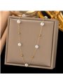 Collana donna titanio dorato con perle artificiali e sfere, regolabile