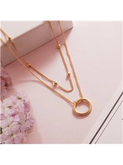 Collana doppio filo in titanio con pendente a cerchio, oro o argento