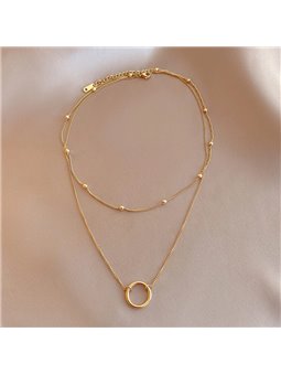 Collana doppio filo in titanio con pendente a cerchio, oro o argento