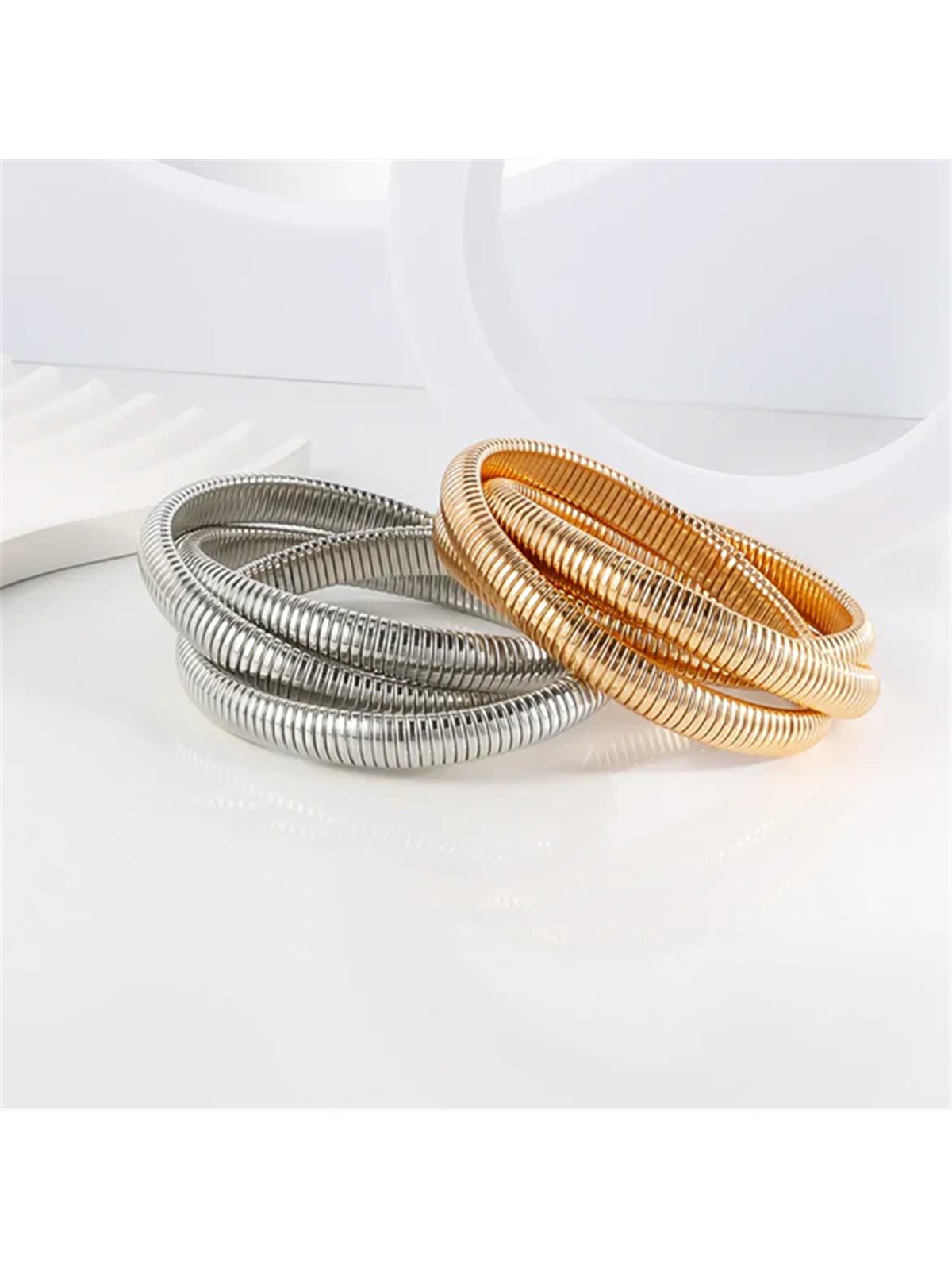 Bracciale donna in acciaio intrecciato a spirale, oro o argento