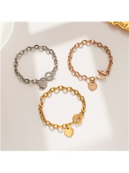 Bracciale donna titanio con catena e cuore inciso, toggle clasp