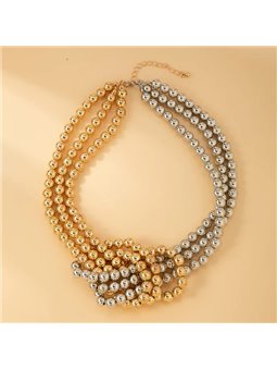 Collana donna in lega bicolore oro/argento a sfere intrecciate con nodo