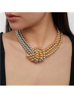Collana donna in lega bicolore oro/argento a sfere intrecciate con nodo
