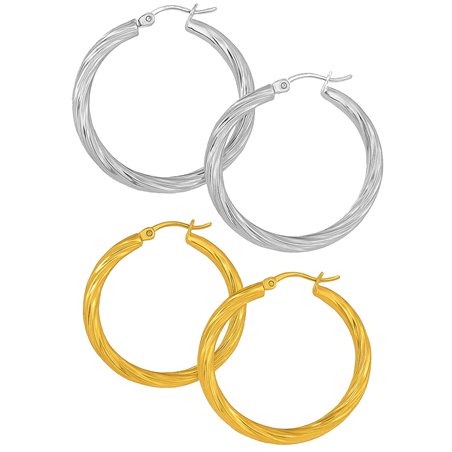 Orecchini donna a cerchio in titanio intrecciato, oro o argento