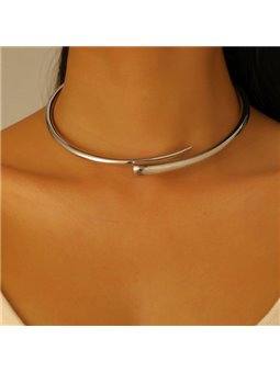 Collana rigida argentata in lega, choker moderno a profilo tubolare