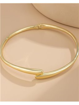 Collana rigida dorata in lega, choker minimal con apertura asimmetrica