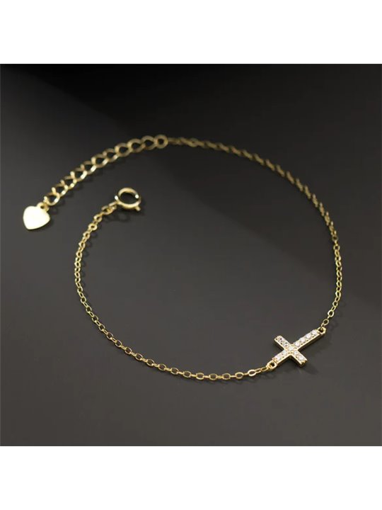 Bracciale donna in argento 925 con croce orizzontale e zirconi