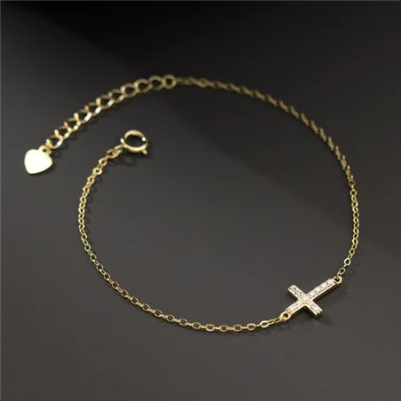 Bracciale donna in argento 925 con croce orizzontale e zirconi