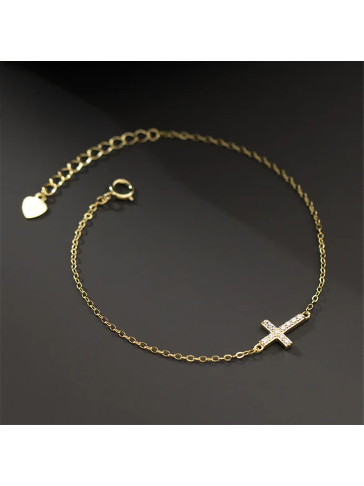 Bracciale donna in argento 925 con croce orizzontale e zirconi