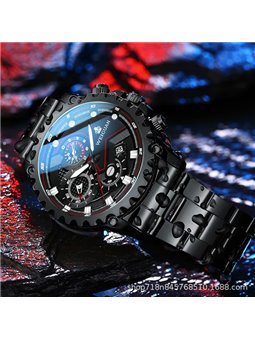 Orologio Sportivo Uomo in Acciaio Nero con Dettagli Rossi