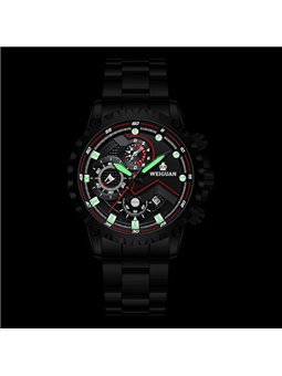 Orologio Sportivo Uomo in Acciaio Nero con Dettagli Rossi