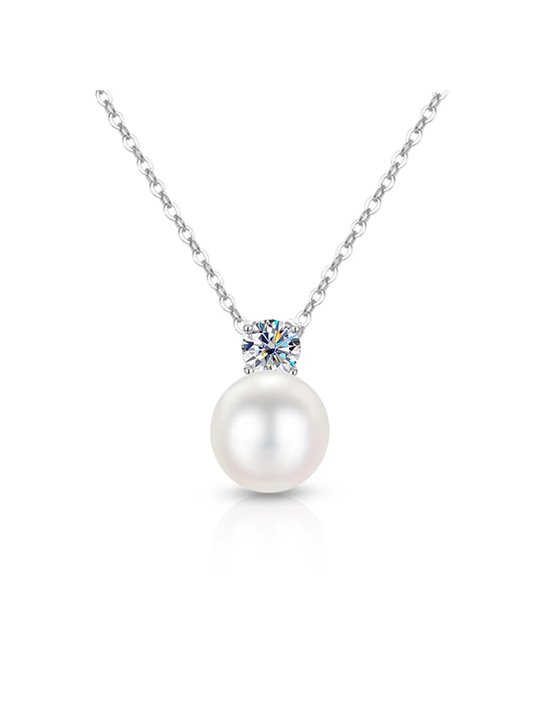 Collana donna in argento 925 con perla e moissanite da 0.30 carati