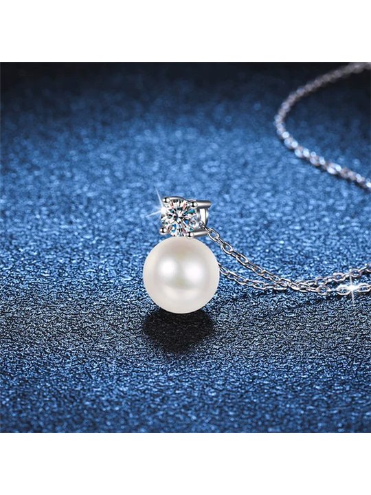 Collana donna in argento 925 con perla e moissanite da 0.30 carati