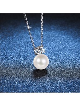 Collana donna in argento 925 con perla e moissanite da 0.30 carati