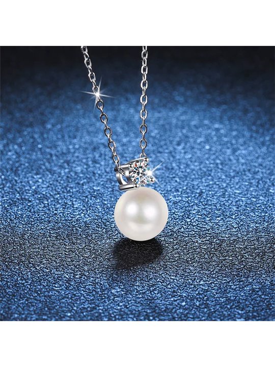 Collana donna in argento 925 con perla e moissanite da 0.30 carati