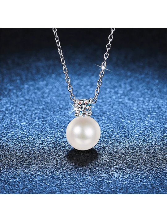 Collana donna in argento 925 con perla e moissanite da 0.30 carati