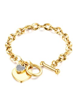 Bracciale donna titanio con catena e doppio cuore, toggle clasp