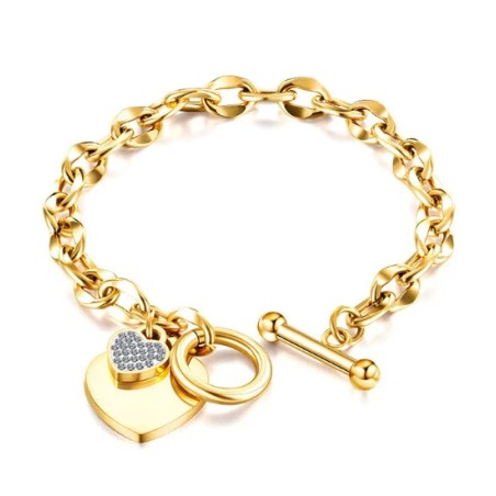 Bracciale donna titanio con catena e doppio cuore, toggle clasp