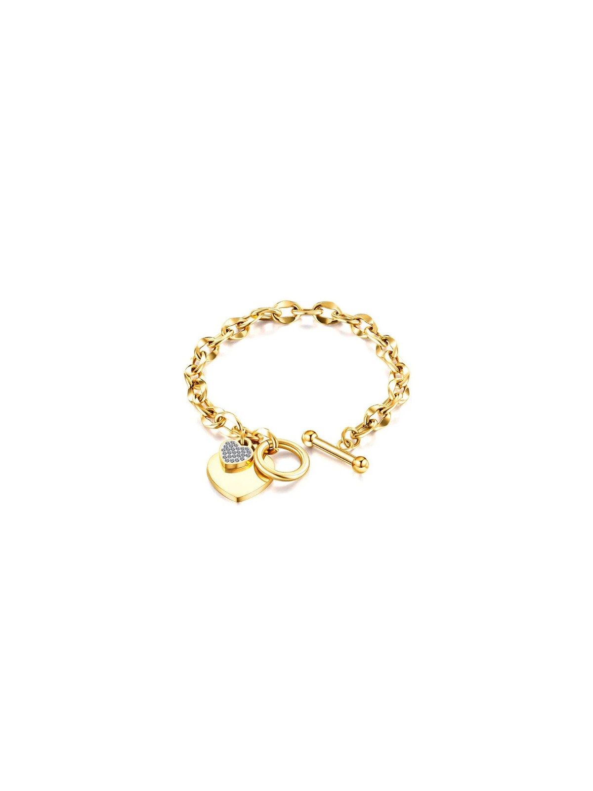 Bracciale donna titanio con catena e doppio cuore, toggle clasp