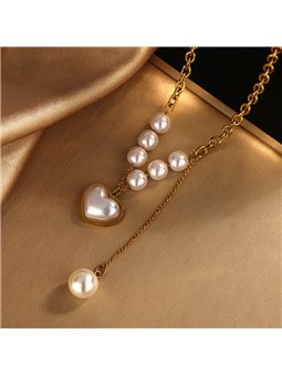 Set Collana e Bracciale Oro con Cuore Madreperla e Perle