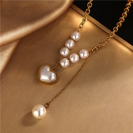 Set Collana e Bracciale Oro con Cuore Madreperla e Perle
