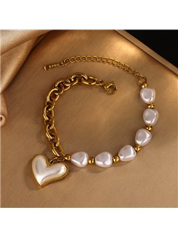 Set Collana e Bracciale Oro con Cuore Madreperla e Perle