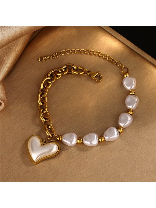 Set Collana e Bracciale Oro con Cuore Madreperla e Perle