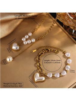 Set Collana e Bracciale Oro con Cuore Madreperla e Perle